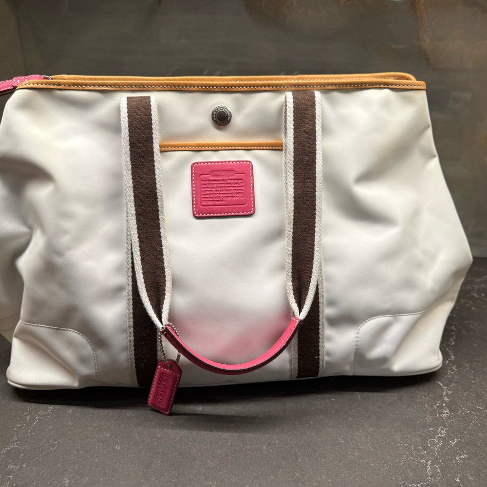 Coach Pink and White Oversized Summer Tote